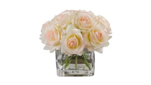 Faux Ivory / Pink tip Rose Arrangement